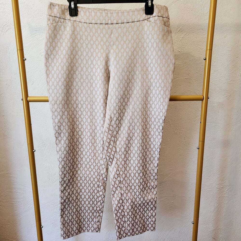 White House Black Market Contour Slim Ankle Pants Size 10R Beige Geometric